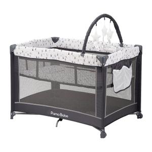 Pamo Babe Portable Playard,Sturdy Play Yard with Padded Mat and Toy bar with Soft Toys (Grey)