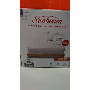 Sunbeam Restful Quilted Heated Mattress Pad Full 10 Heat Settings Auto-Shut Off Machine Washable White, 39in x 75in