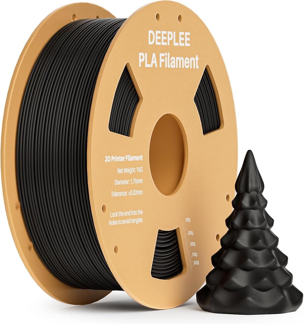 DEEPLEE PLA 1.75mm 3D Printer Filament, 1kg Black | Dimensional Accuracy +/- 0.02mm, Neatly Wound, No Clogging, Vacuum Package, Fits for Most FDM 3D Printers, Cardboard Spool