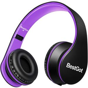 Kids Headphones BG6002 Children Headphones for Kids Boys Adult with Microphone Volume Control Foldable Headset with 3.5mm Plug Removable Cord (Black/Purple)