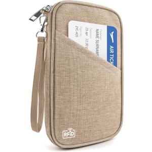 Passport Holder Family RFID Travel Document Organizer for Women Waterproof Passport Wallet Men Portable Case for Cards (Khaki Wallet)