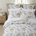 Levtex Home - Maileen Neutral Blue Quilt Set - King Quilt and Two King Shams - Floral - Taupe Blue and Cream - Quilt (106x92in.) and Shams (20x36in.) - Reversible - Cotton