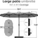 DomeShade 15ft Patio Umbrella with Base,Large Outdoor Double-Sided Rectangle Umbrella with Crank Handle, Market Umbrella for Poolside Garden Deck Backyard Beach Pools, Gray, Extra Large 15ft x 9ft