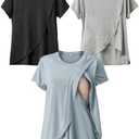 Rnxrbb Small Summer Nursing Tops for Breastfeeding T Shirts Short Sleeve Postpartum Clothes Set of 4, XS