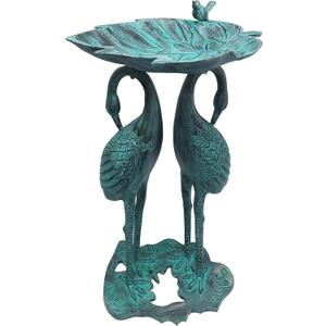 Oakland Living 5608-GBK Cast Aluminum 30-in Twin Crane Black Patina Bird Bath with Leaf Bowl Birdbath