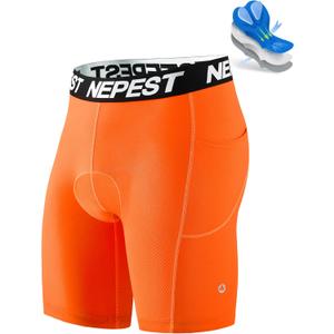 Nepest Cycling Underwear for Men Bike Shorts 4D Padded Biking Road Bicycle Biker MTB Liner Padding Shorts with Pockets (3X-Large, Orange/Orange)