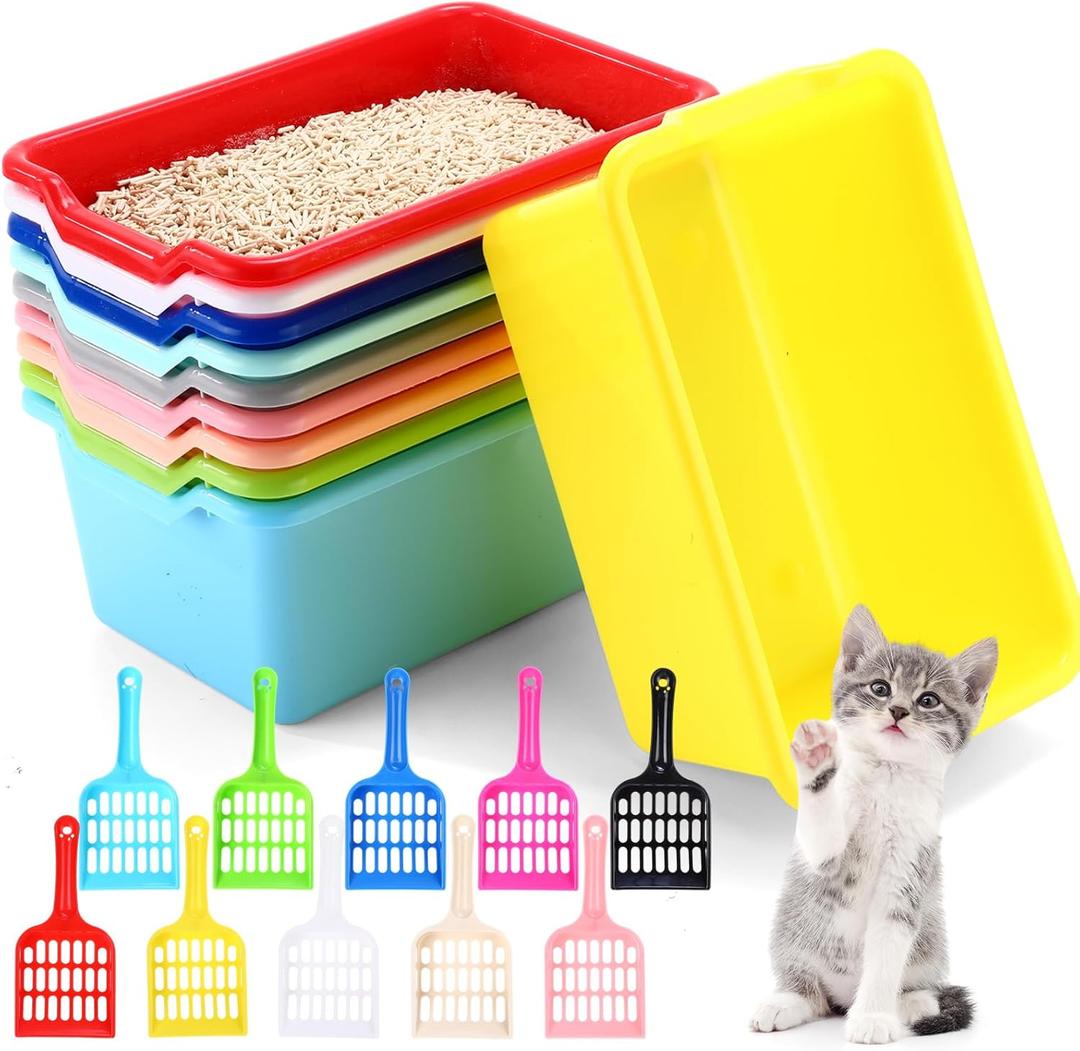 LemonRoad 10 Set Kitten Litter Box Small Cat Pet Litter Pan with 10 Scooper Bulk 11.42''x7.48''x4.92'' Small Plastic Kitten Box Colorful Nonstick Cat Toilet Pet Bunny Guinea Pig Supplies