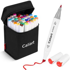 Caliart Art Markers, 41 Colors Alcohol Based Markers Pen Set Colored Dual Tip Fine & Chisel Permanent for Coloring Book Drawing Illustration Sketch, Christmas Gifts for Teen Girls Boys Kids Adults