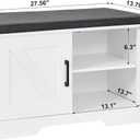 HOMSHO 2-Tier Storage Bench, 27.6" Wide Shoe Bench with Padded Seat Cushion, Entryway Bench with 2 Barn Doors and Adjustable Shelf, White