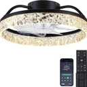Ceiling Fans with Lights and Remote/APP Control, Modern Dimmable Low Profile Ceiling Fan, Flush Mount Bladeless Ceiling Fan, 16" Memory Function Forward Reverse and 6 Speeds - Black