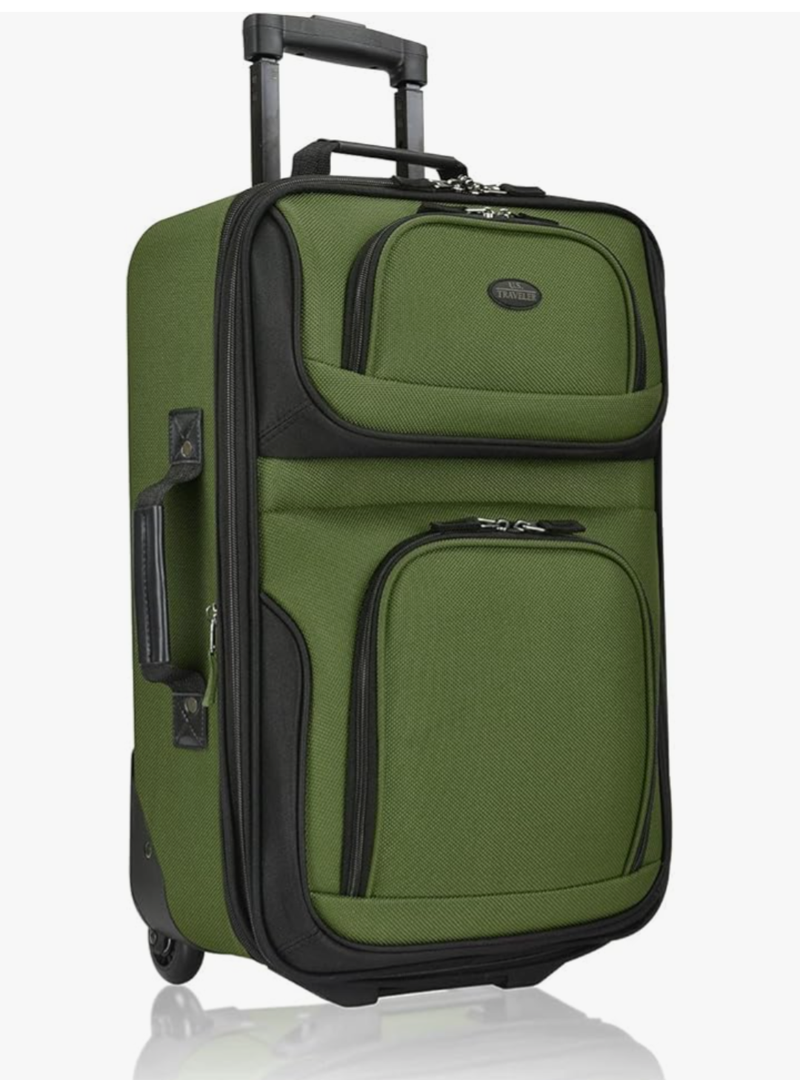 U.S. Traveler Lightweight Rolling 20" Carry On Luggage Softside Suitcase, Green, 2-Wheel Single