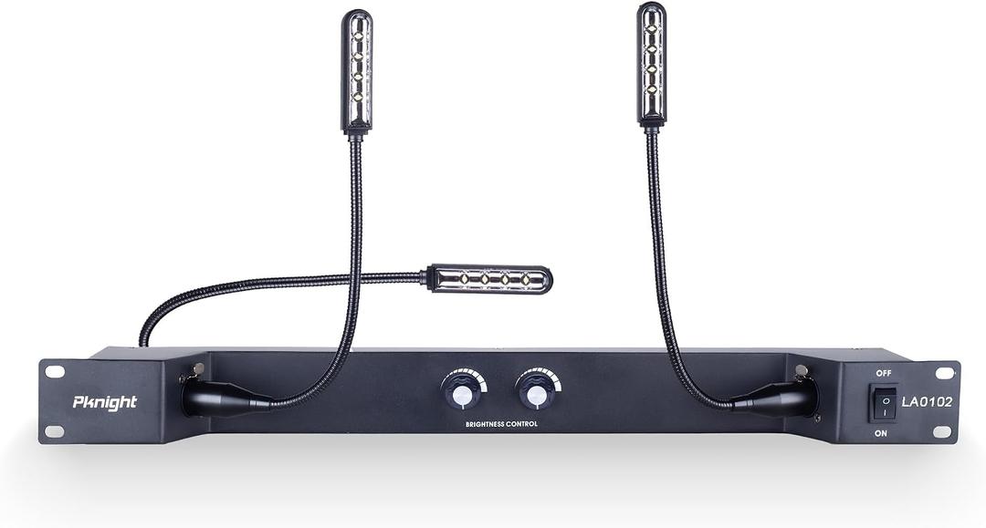Pknight Rack Mount Gooseneck LED Light, 3 Dimmable Lamps, PowerCON Input, Brightness Control, Detachable XLR, Metal Housing LA0102