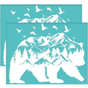 OLYCRAFT 2Pcs 11x8.6 Inch Bear Self-Adhesive Silk Screen Printing Stencil Mountain Forest Bird Silk Screen Stencil Animal Theme Reusable Mesh Stencils Transfer for DIY T-Shirt Fabric Painting