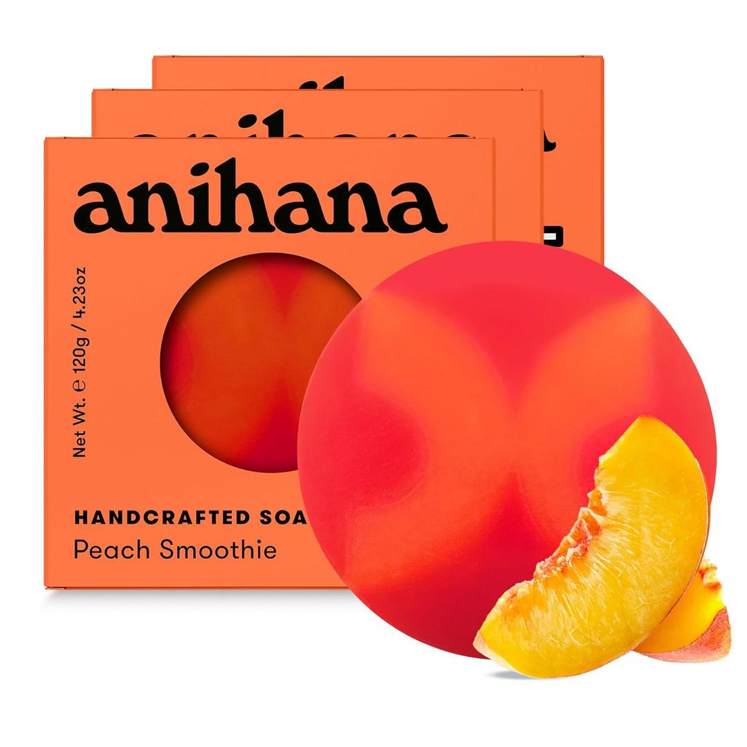 ANIHANA Handcrafted Soap 3 Pack with Coconut Oil, Gentle Cleansing Paraben Free Cruelty Free Refreshing Peach Smoothie Scent 4.23 oz each