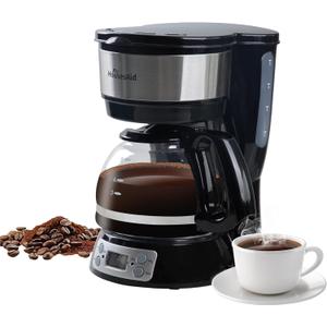 5-Cup Programmable Drip Coffee Maker with Digital Timer, Glass Carafe,24-Hour Auto Brew,2-Hour Auto Shut-Off, Pause & Pour, Removable Filter Basket,Compact Coffee Machine for Home & Office