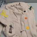 Women's Cable Knit Long Sleeve Open Front Cardigan Sheep V-Neck Button Down Embroidery Wool Blend Sweater Coat Outwear (Medium, Khaki)