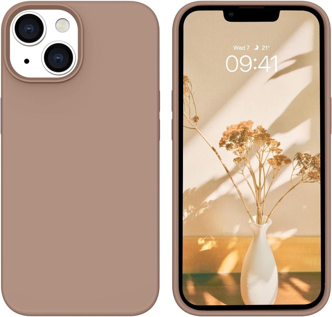 GUAGUA Compatible with iPhone 14 Case, iPhone 14 Silicone Case, Soft Gel Rubber Slim Lightweight Thin Microfiber Lining Cushion Texture Cover Shockproof Protective Phone Case for iPhone 14,Light Brown (Khaki)