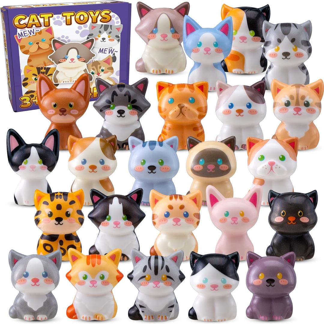 Cat Party Favors for Kids 24PCS Squishy Toys,Goodie Bag Stuffers, Pinata Stuffers,Birthday Gifts for Boys & Girls,Treasure Chest Prizes,Classroom Prizes for Kids (Cat)