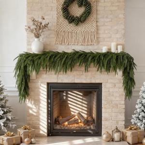 Premium 30% Fuller 2Pack 6 Ft Artificial Norfolk Pine Garland, Real Touch Winter Pine Garland, for Staircase, Table, Mantle, Wall, Indoor, Outdoor Christmas Decorations, Flower Arranging