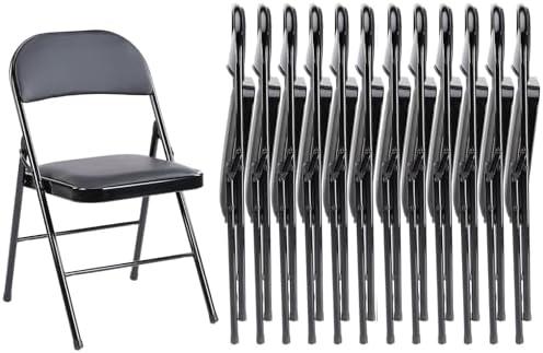 Sweetcrispy Folding Chair 4 Pack, Leather Padded Folding Chairs, Sturdy Metal Foldable Chairs, Easy to Use and Store, Outdoor and Indoor, for Home, Office, Party, Comfy
