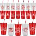 Sliner 20 Pcs 34 oz Christmas Tumbler with Straw Lid Winter Holiday Coffee Mug Cup Reusable Plastic Cup Xmas Joy Love Peace Believe School Classroom Rewards Party Supplies for Student from Teacher