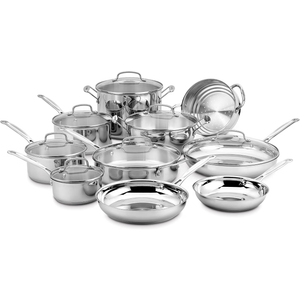 Cuisinart 17-Piece Stainless Steel Cookware Set, Chef's Classic Steel Collection with Pure Aluminum Core for Quick and Even Heat, Cool Grip Handles, Dishwasher Safe, 77-17N