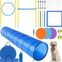 Dog Agility Course Backyard Set - Agility Training Equipment for Dogs Starter Kit-Pet Outdoor Games with Tunnel, Weave Poles, Adjustable Hurdle, Jump Ring, Pause Box, Toys and Carrying Bag