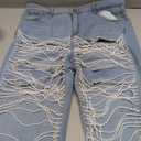 Lucuna Women's Rhinestone Ripped Jeans High Waist Boyfriend Cutout Straight Leg Pearl Distressed Denim Pants (X-Large)