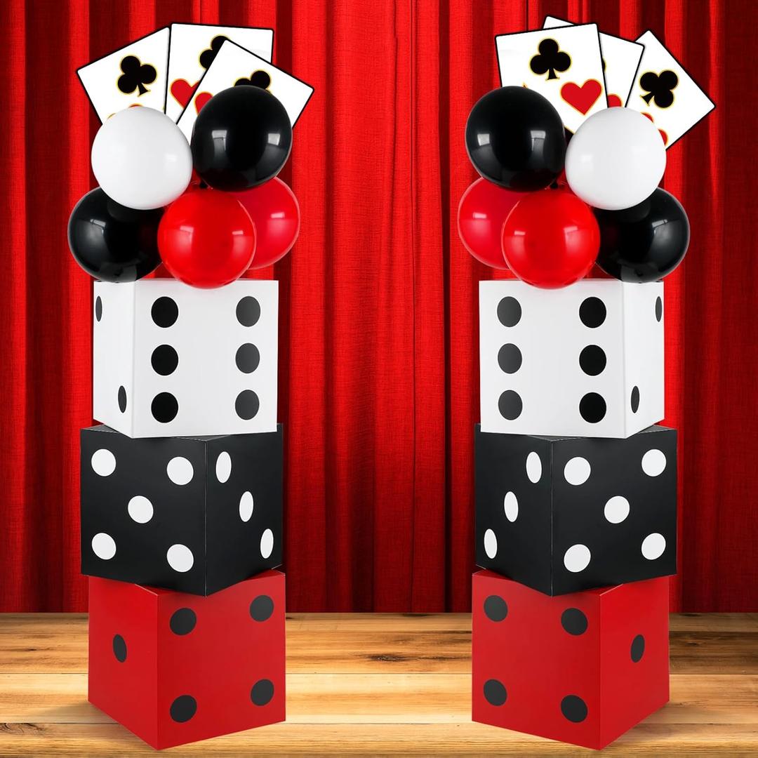 60 Pcs Casino Theme Party Decoration Casino Party Boxes Balloon Poker Cards 11 Inch Large Dice Favor Boxes 6 Pcs Jumbo Playing Cards for Dice Game Night Table Centerpieces Birthday Supplies