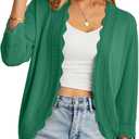 GRECERELLE Women's 3/4 Sleeve Summer Cardigan Lightweight Casual Open-Front Cropped Shrug Sweaters for Women (Medium, Dark Green)
