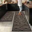 Kitchen Rugs Sets of 2-Non Slip Kitchen Mats for Floor-Thick Stain Resistant Vintage Kitchen Floor Mat Runner Carpet for Hallways Entryway Laundry Room WashableBlack 22"x59"+20"x32"