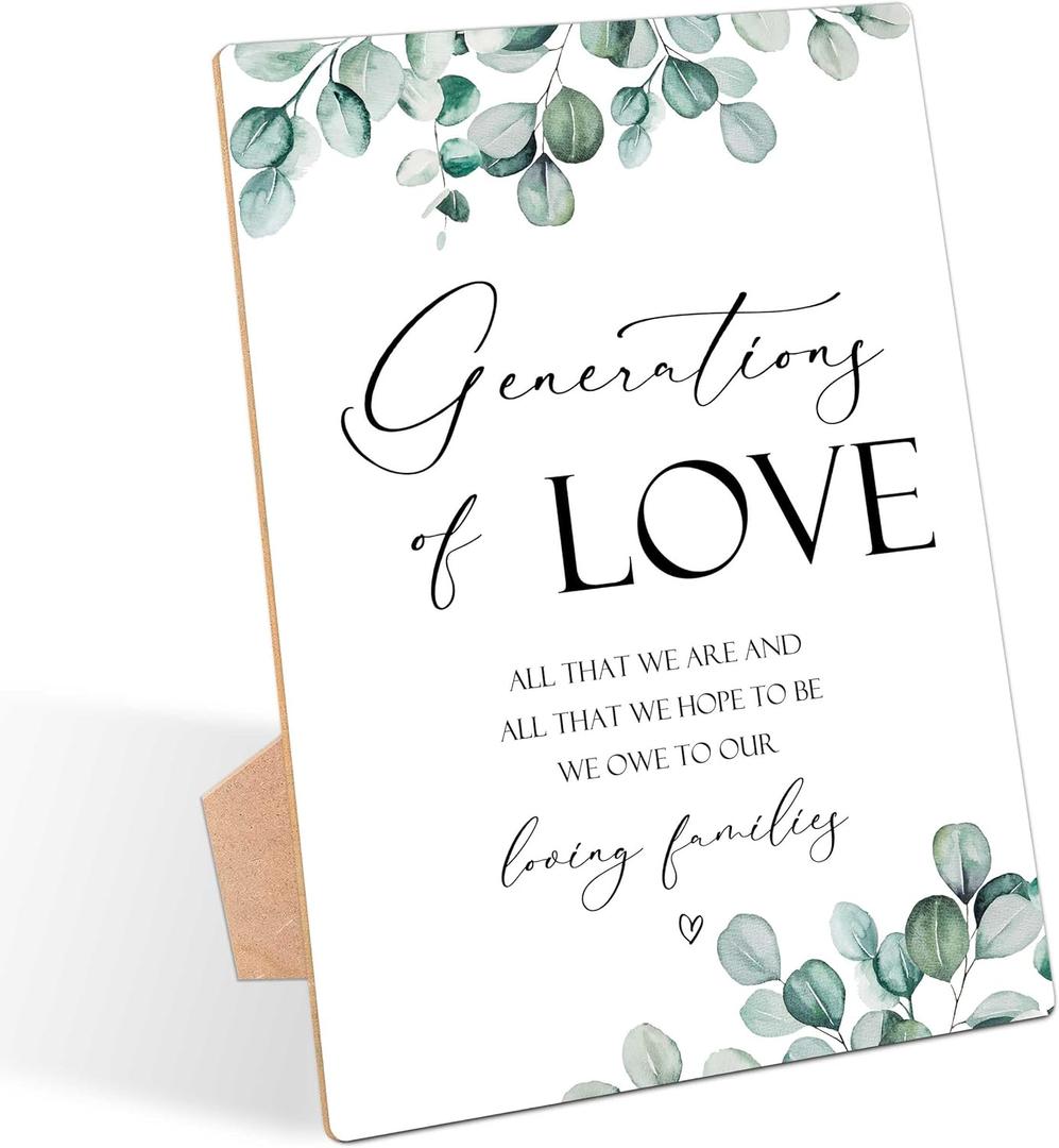 2 x Generations Of Love Sign, Greenery Wedding Ceremony Sign, Pack of 1 Wooden Tabletop Sign with Stand, Wedding Supplies, Engagement and Reception Wedding Decorations - LD34