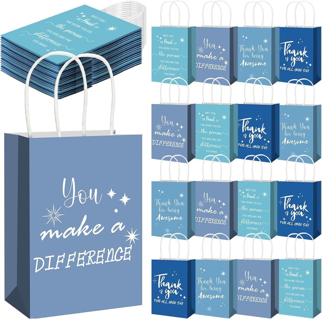 Gueevin 40 Pcs Thank You Gift Bags for Staff Team Social Work Month Employee Appreciation Gift Bags Bulk Nurse Administrative Professionals Week Holiday Caregiver(Appreciation,Navy Blue)