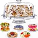 Cake Stand with Dome Cover, 6-in-1 Multi-Purpose Use, Cake Stand with Lid, Serving Platter, Punch Bowl, Desert Platter and More, BPA Free