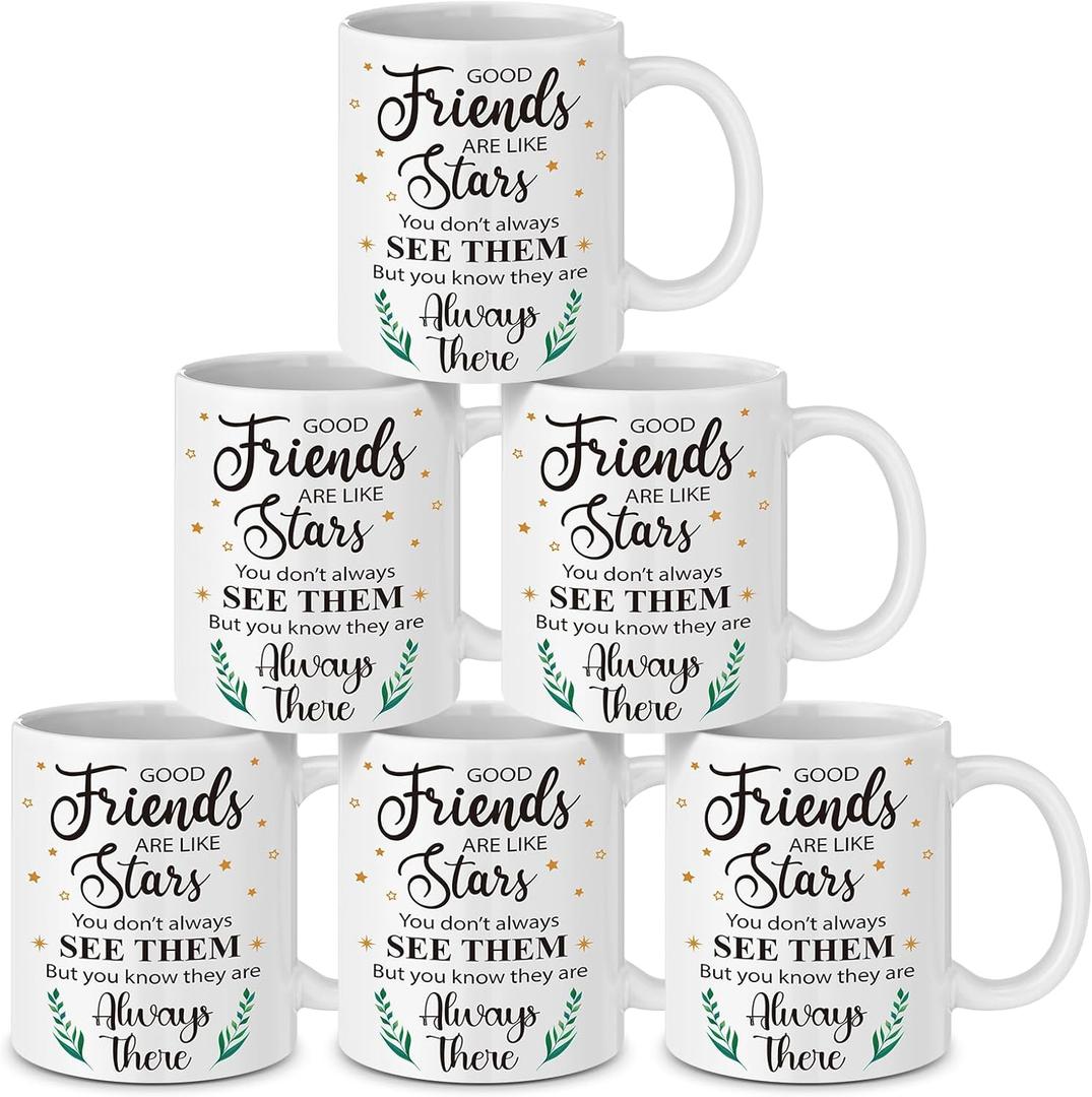 Honeydak 6 Pcs Good Friends Are Like Stars Friendship Gift for Women Ceramic Friends Mugs Cups Bulk 12 oz Friendship Coffee Cup for Female BFF Birthday Holiday Gift Mother's Day Xmas Present