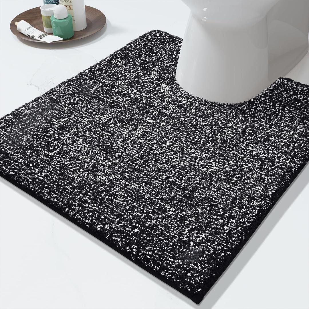 Yimobra Toilet Rugs U Shaped Washable, Soft Absorbent Microfiber Bathroom Rugs, Non Slip Quick Drying Shaggy Bath Mat,Contour Bathroom Mats for Toilet Base, Home Essentials,24x20,Black and White