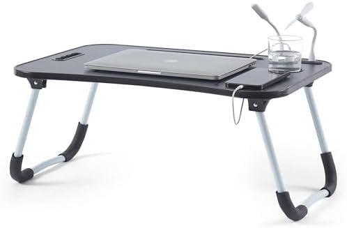 Nestl Foldable Lap Desk - Portable Laptop Stand for Bed, Couch, Work, Reading & Writing, Lap Table with USB Ports, Large Laptop Tray, Black