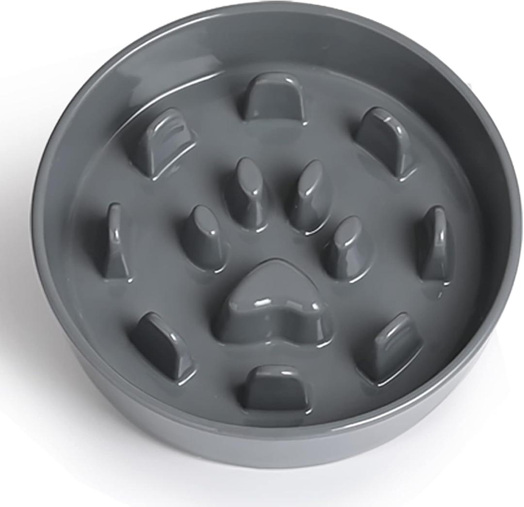 Slow Feeder Dog Bowls, Ceramic Fun Slow Eater Bowl for Small Medium Breed (Grey)