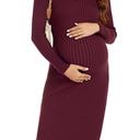 Maternity Dress Long Sleeve V Neck Knit Stretchable Sweater Dresses Pregnancy Clothes for Photoshoot Baby Shower