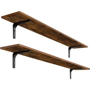 DINZI LVJ Long Wall Shelves, 55.1Inch Wall Mounted Shelves Set of 2, Extra Large Floating Storage Ledges with Sturdy Metal Brackets for Living Room, Bathroom, Bedroom, Kitchen, Rustic Brown