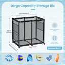 Large Pool Storage Bin, Metal Rolling Float Swimming Equipment Holder Organizer Cart with Mesh, Black L