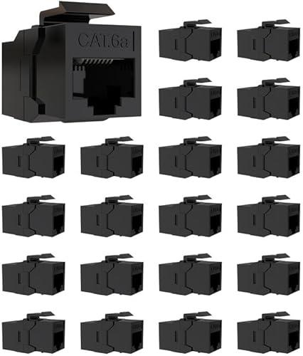 VANDESAIL 20 Pack CAT6A RJ45 Keystone Couplers, Ethernet Keystone Jack Female to Female RJ45 Couplers UTP for Cat6a/Cat6/Cat5e/Cat5 Network Cable Black