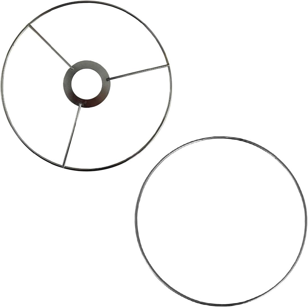 Wire Lamp Shade Rings with European Fitter (18 Diameter), Includes 2 Galvanized Steel Silver Drum Rings, Make DIY Table/Floor/Pendant Lamps, Compatible with most IKEA & Target Lamps