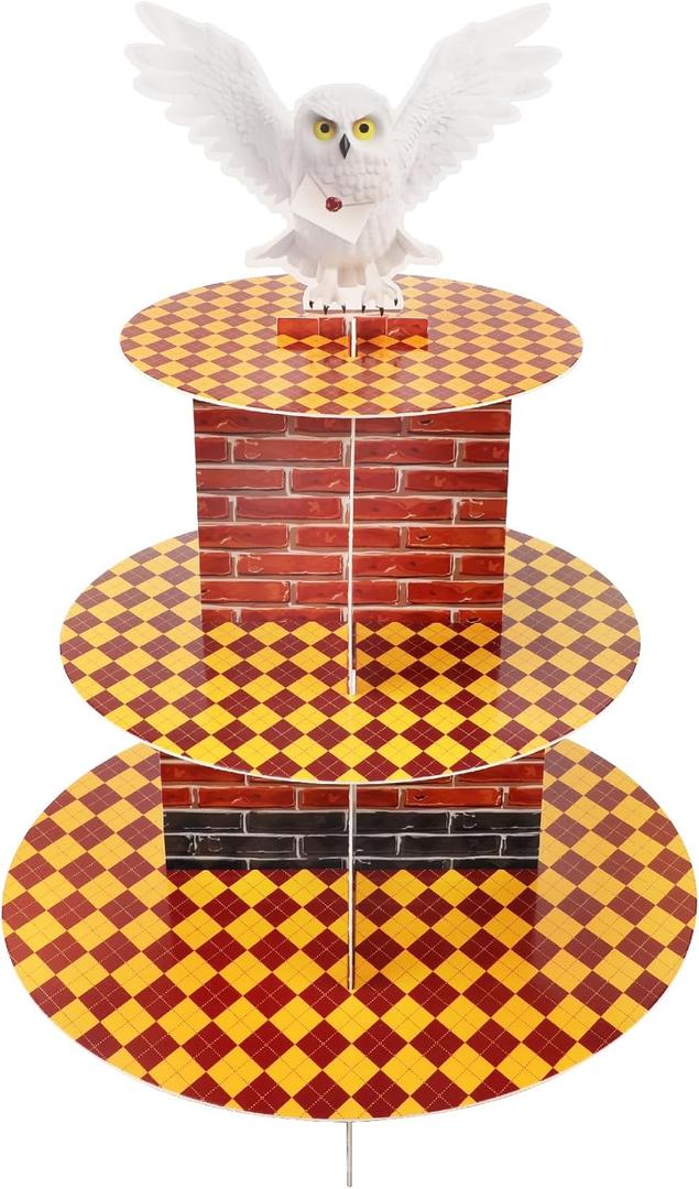 Magical Wizard Cupcake Holder, 3-Tier Snow Owl Theme Cardboard Cupcake Stand, Dessert Tower Display Birthday Party Supplies Decoration