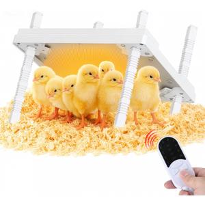 12"x12" Chick Heat Plate | Adjustable Height Angle | Remote Precise Temp Control | 30W Low-Energy Heater | Stable Anti-Tip Frame | Suitable for Up to 20 Chicks & Indoor Brooding