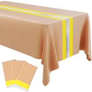 Oudain 3 Pcs Fire Fighting Tablecloth 54"x108" Table Runner Cover Disposable Plastic Rectangle Tablecloths for Firefighter Construction Road Racing Track Car Birthday Party Decoration Supplies(Khaki) Pack of 5
