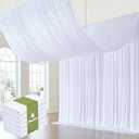Htper 6 Panels 5x20ft White Ceiling Drapes for Wedding Parties, Wrinkle Free Thick Polyester Canopy Tent Draping Fabric Curtains Arch Drapery for Birthday Graduation Event Venue Decoration