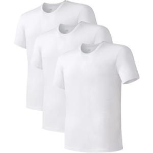 DAVID ARCHY Men's Undershirt Bamboo Rayon Moisture-Wicking Crewneck T-Shirts Stretch Tees for Men, 3 or 5 Pack (X-Large, Crewneck - White)