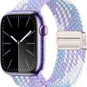 Nylon Sport Loop Watch Bands Compatible with Apple Watch Band Ultra 2 1 49mm 45mm 44mm 42mm 41mm 40mm 38mm, Soft Braided Woven Magnetic Clasp Strap for iWatch Series 10/9/8/7/6/5/4/3/SE,Women Men (Violet)