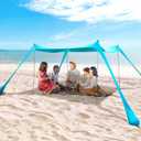 Family Beach Tent Canopy Sun Shade, Pop Up Grande Beach Tent Sun Shelter Stability 4 Poles with Portable Carry Bag Outdoor Shade for Fishing Backyard Camping